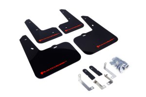 Hyundai Veloster Mud Flap Kit - Front + Rear - Rally Armor - UR Series, Polyurethane, No-Drill - Black with Red Logo - `12-`18